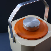 Load image into Gallery viewer, Vintage 1970s SPACE AGE Orange and White Sparklets Ice Bucket. Complete with Tongs in the Lid
