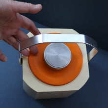 Load image into Gallery viewer, Vintage 1970s SPACE AGE Orange and White Sparklets Ice Bucket. Complete with Tongs in the Lid
