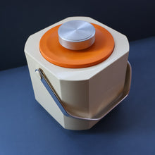 Load image into Gallery viewer, Vintage 1970s SPACE AGE Orange and White Sparklets Ice Bucket. Complete with Tongs in the Lid
