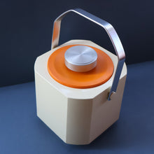 Load image into Gallery viewer, Vintage 1970s SPACE AGE Orange and White Sparklets Ice Bucket. Complete with Tongs in the Lid
