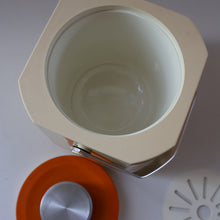 Load image into Gallery viewer, Vintage 1970s SPACE AGE Orange and White Sparklets Ice Bucket. Complete with Tongs in the Lid
