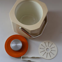 Load image into Gallery viewer, Vintage 1970s SPACE AGE Orange and White Sparklets Ice Bucket. Complete with Tongs in the Lid
