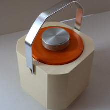 Load image into Gallery viewer, Vintage 1970s SPACE AGE Orange and White Sparklets Ice Bucket. Complete with Tongs in the Lid
