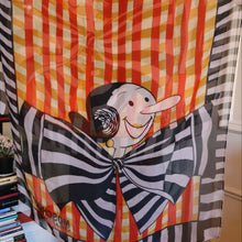 Load image into Gallery viewer, Vintage 2003 Long MOSCHINO Larioseta Como Olive Oyl Silk Scarf (with Original Orange Label)
