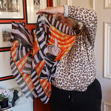 Load image into Gallery viewer, Vintage 2003 Long MOSCHINO Larioseta Como Olive Oyl Silk Scarf (with Original Orange Label)
