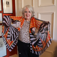 Load image into Gallery viewer, Vintage 2003 Long MOSCHINO Larioseta Como Olive Oyl Silk Scarf (with Original Orange Label)
