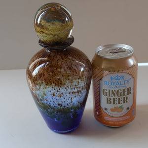 1970s Isle of Wight AURENE Bottle Vase with Large Ball Stopper by Michael Harris with Flame Pontil