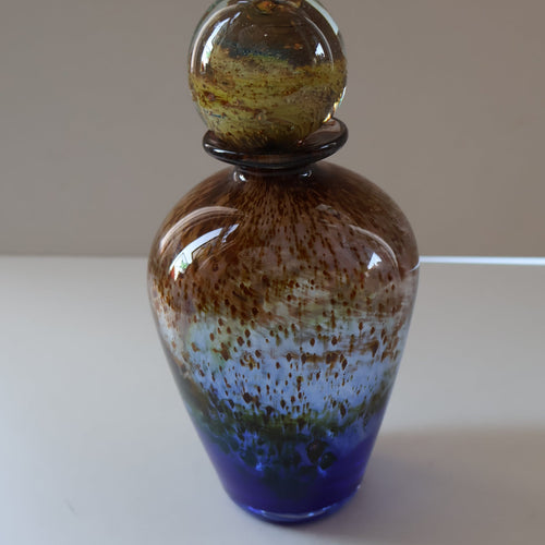 1970s Isle of Wight AURENE Bottle Vase with Large Ball Stopper by Michael Harris with Flame Pontil