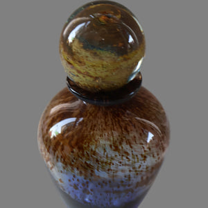 1970s Isle of Wight AURENE Bottle Vase with Large Ball Stopper by Michael Harris with Flame Pontil