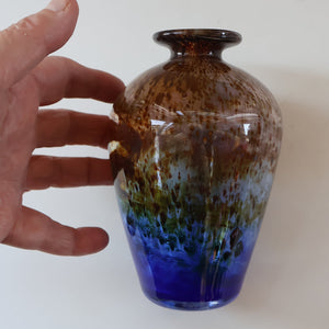 1970s Isle of Wight AURENE Bottle Vase with Large Ball Stopper by Michael Harris with Flame Pontil