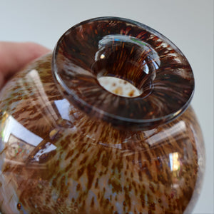 1970s Isle of Wight AURENE Bottle Vase with Large Ball Stopper by Michael Harris with Flame Pontil