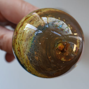 1970s Isle of Wight AURENE Bottle Vase with Large Ball Stopper by Michael Harris with Flame Pontil