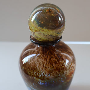1970s Isle of Wight AURENE Bottle Vase with Large Ball Stopper by Michael Harris with Flame Pontil