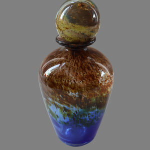 1970s Isle of Wight AURENE Bottle Vase with Large Ball Stopper by Michael Harris with Flame Pontil