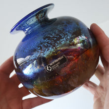 Load image into Gallery viewer, LARGE 1970s Isle of Wight Blue AURENE Globular Studio Glass by Michael Harris with Flame Pontil and Paper Label
