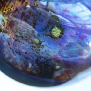 LARGE 1970s Isle of Wight Blue AURENE Globular Studio Glass by Michael Harris with Flame Pontil and Paper Label