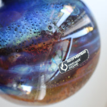 Load image into Gallery viewer, LARGE 1970s Isle of Wight Blue AURENE Globular Studio Glass by Michael Harris with Flame Pontil and Paper Label
