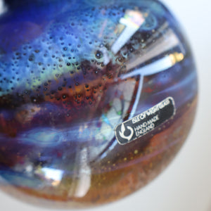 LARGE 1970s Isle of Wight Blue AURENE Globular Studio Glass by Michael Harris with Flame Pontil and Paper Label