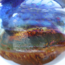 Load image into Gallery viewer, LARGE 1970s Isle of Wight Blue AURENE Globular Studio Glass by Michael Harris with Flame Pontil and Paper Label
