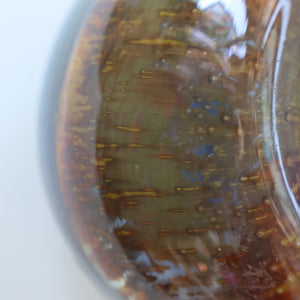LARGE 1970s Isle of Wight Blue AURENE Globular Studio Glass by Michael Harris with Flame Pontil and Paper Label