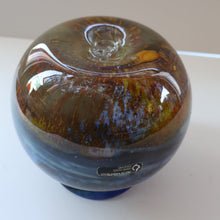 Load image into Gallery viewer, LARGE 1970s Isle of Wight Blue AURENE Globular Studio Glass by Michael Harris with Flame Pontil and Paper Label
