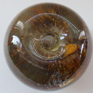 LARGE 1970s Isle of Wight Blue AURENE Globular Studio Glass by Michael Harris with Flame Pontil and Paper Label