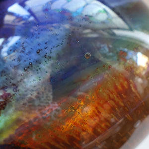 LARGE 1970s Isle of Wight Blue AURENE Globular Studio Glass by Michael Harris with Flame Pontil and Paper Label