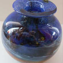 Load image into Gallery viewer, LARGE 1970s Isle of Wight Blue AURENE Globular Studio Glass by Michael Harris with Flame Pontil and Paper Label
