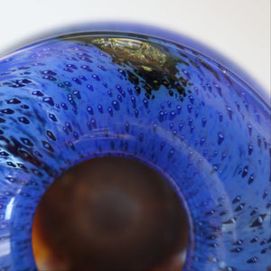 LARGE 1970s Isle of Wight Blue AURENE Globular Studio Glass by Michael Harris with Flame Pontil and Paper Label