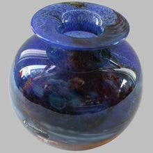 Load image into Gallery viewer, LARGE 1970s Isle of Wight Blue AURENE Globular Studio Glass by Michael Harris with Flame Pontil and Paper Label
