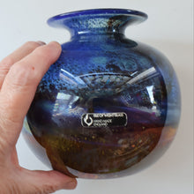 Load image into Gallery viewer, LARGE 1970s Isle of Wight Blue AURENE Globular Studio Glass by Michael Harris with Flame Pontil and Paper Label
