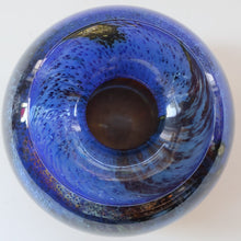Load image into Gallery viewer, LARGE 1970s Isle of Wight Blue AURENE Globular Studio Glass by Michael Harris with Flame Pontil and Paper Label
