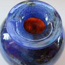 Load image into Gallery viewer, LARGE 1970s Isle of Wight Blue AURENE Globular Studio Glass by Michael Harris with Flame Pontil and Paper Label
