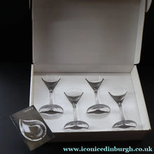Load image into Gallery viewer, 2009. Set of Four Orrefors Stemmed Schnapps Glasses. Designed by Ingegerd Raman - Scandinavian Glass
