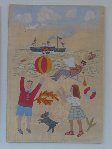 NAIVE SCHOOL. Vintage 1950s Seaside Illustration for a Child's Book. Watercolour - with Assocated Published Image