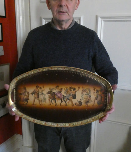GERMAN Ackermann & Fritze Porcelain Platter / Tray with Blue Beehive Mark on the Reverse. BACCHANALIAN PROCESSION