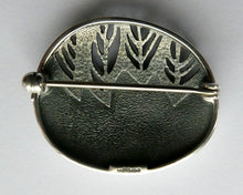 Load image into Gallery viewer, 1990s OLA GORIE Silver Brooch: Ingibiorg Oval RUNIC Brooch with Pierced Tree Motif
