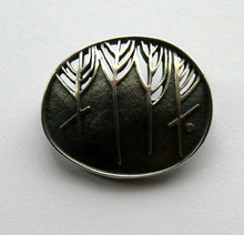 Load image into Gallery viewer, 1990s OLA GORIE Silver Brooch: Ingibiorg Oval RUNIC Brooch with Pierced Tree Motif
