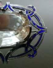 Load image into Gallery viewer, Antique Victorian Silver and Blue Enamel Brooch with Large Faceted Paste Stone
