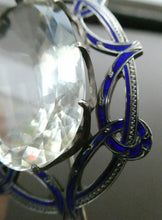Load image into Gallery viewer, Antique Victorian Silver and Blue Enamel Brooch with Large Faceted Paste Stone
