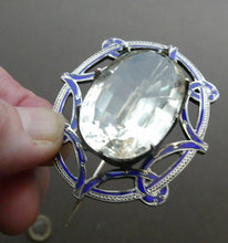 Load image into Gallery viewer, Antique Victorian Silver and Blue Enamel Brooch with Large Faceted Paste Stone
