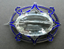 Load image into Gallery viewer, Antique Victorian Silver and Blue Enamel Brooch with Large Faceted Paste Stone
