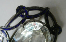 Load image into Gallery viewer, Antique Victorian Silver and Blue Enamel Brooch with Large Faceted Paste Stone
