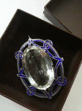 Load image into Gallery viewer, Antique Victorian Silver and Blue Enamel Brooch with Large Faceted Paste Stone
