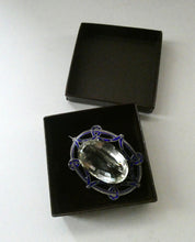 Load image into Gallery viewer, Antique Victorian Silver and Blue Enamel Brooch with Large Faceted Paste Stone
