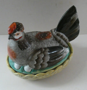 LARGE Antique Staffordshire Hen on Nest / Hen on Basket Lidded Dish. Beautiful Colours