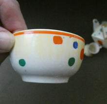 Load image into Gallery viewer, 1930s Hancock&#39;s Ivory Ware ART DECO Miniature or Cabinet Tea Set Embellished with Random Multi-Colour Dots
