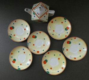 1930s Hancock's Ivory Ware ART DECO Miniature or Cabinet Tea Set Embellished with Random Multi-Colour Dots