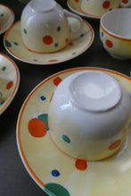 Load image into Gallery viewer, 1930s Hancock&#39;s Ivory Ware ART DECO Miniature or Cabinet Tea Set Embellished with Random Multi-Colour Dots
