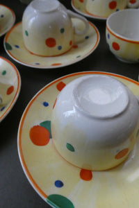 1930s Hancock's Ivory Ware ART DECO Miniature or Cabinet Tea Set Embellished with Random Multi-Colour Dots